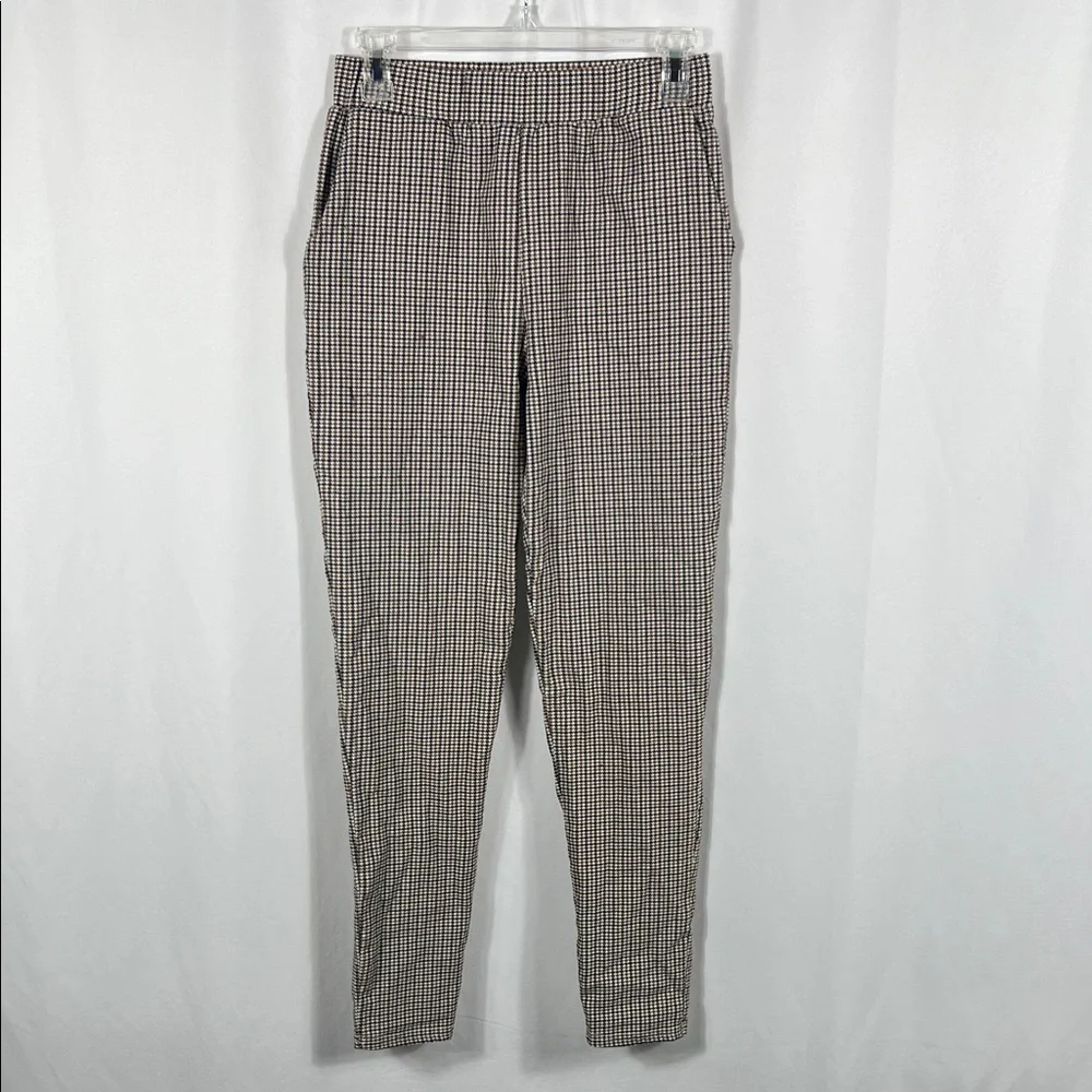 SHEIN Women’s Plaid Pants Brown Black Stretchy Front Pockets Dress Pants Small